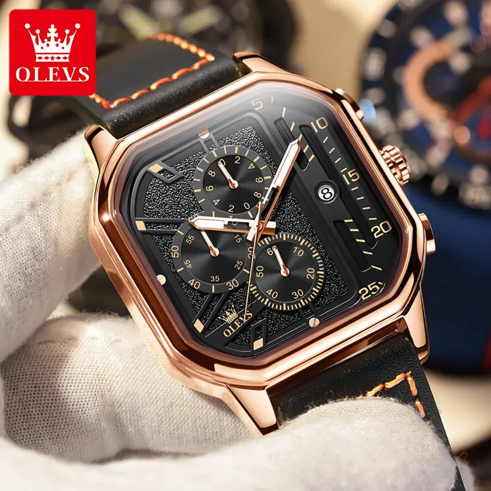 OLEVS Men's Quartz Chronograph Watch - 42mm, Waterproof, Leather