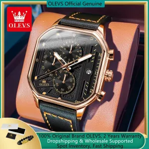 OLEVS Men's Quartz Chronograph Watch - 42mm, Waterproof, Leather