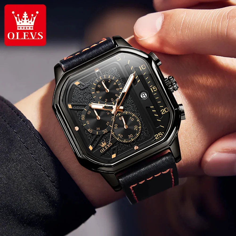 OLEVS Men's Quartz Chronograph Watch - 42mm, Waterproof, Leather
