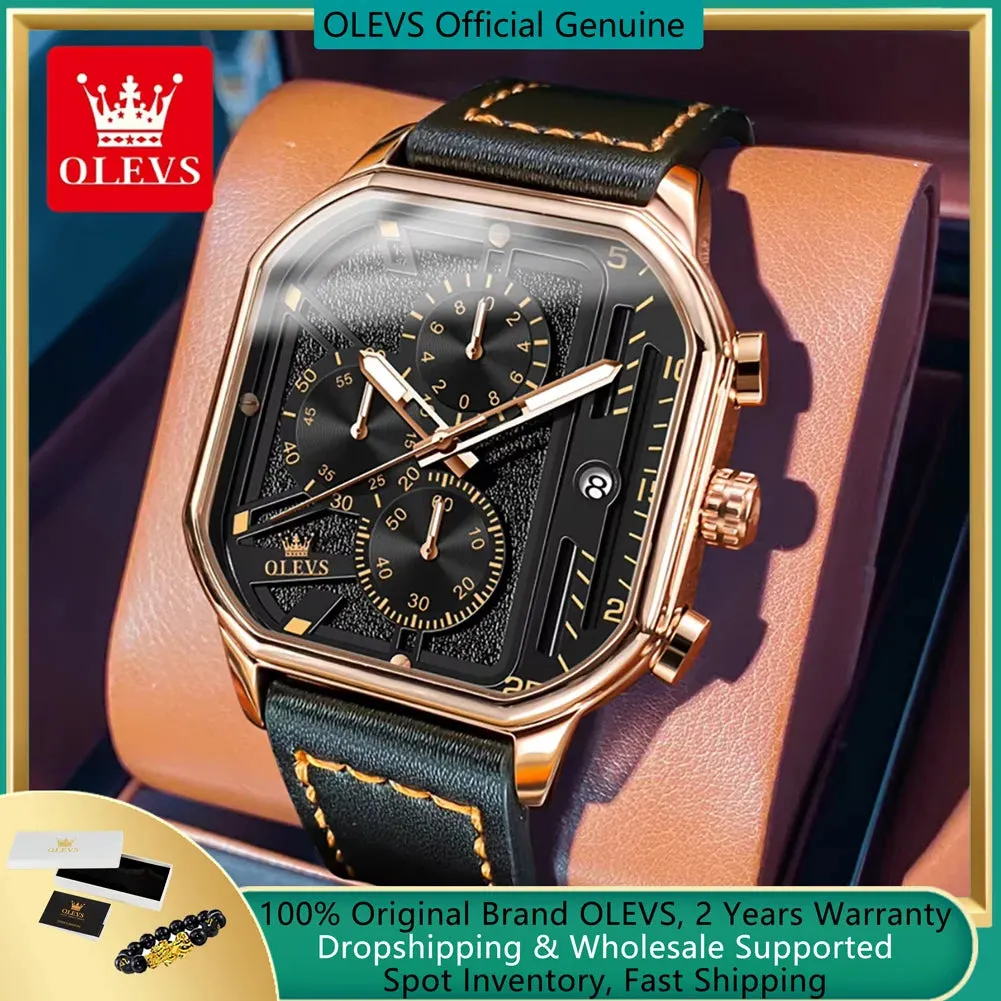 OLEVS Men's Quartz Chronograph Watch - 42mm, Waterproof, Leather