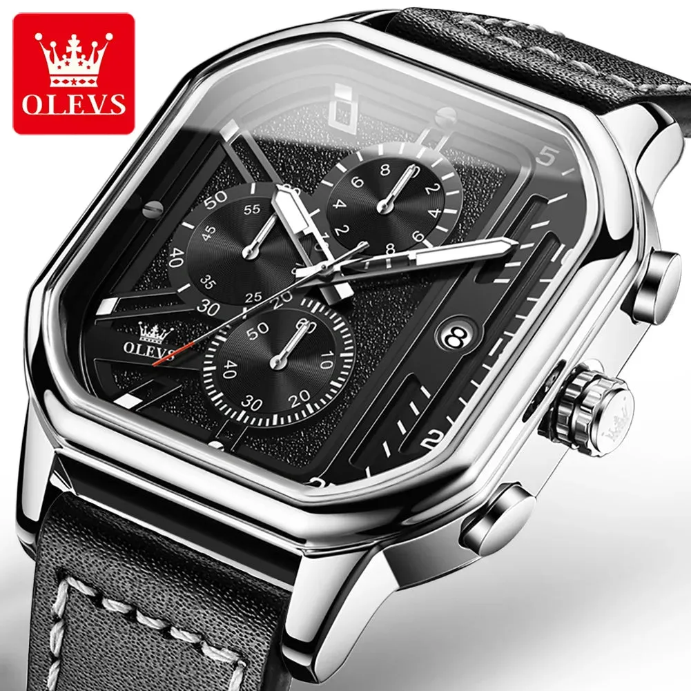 OLEVS Men's Quartz Chronograph Watch - 42mm, Waterproof, Leather