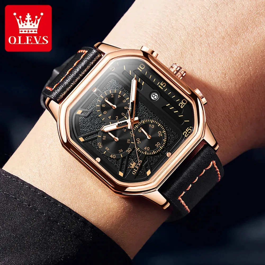 OLEVS Men's Quartz Chronograph Watch - 42mm, Waterproof, Leather