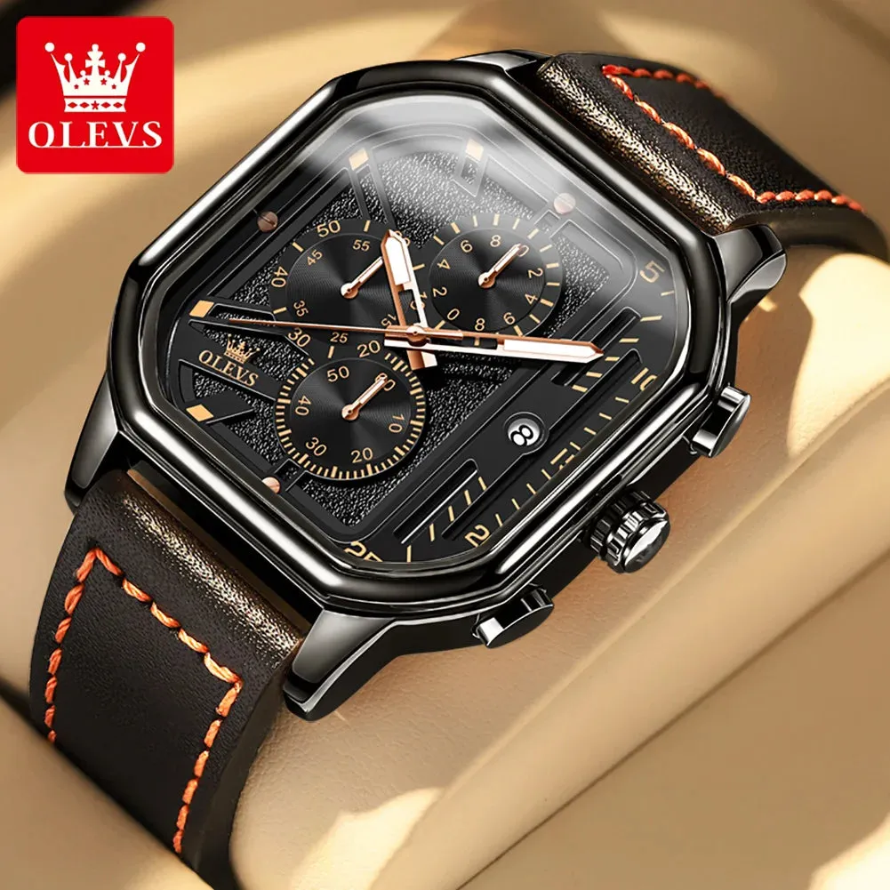 OLEVS Men's Quartz Chronograph Watch - 42mm, Waterproof, Leather