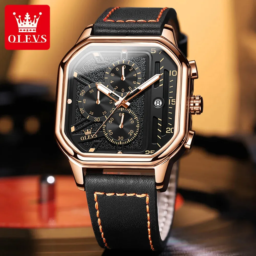 OLEVS Men's Quartz Chronograph Watch - 42mm, Waterproof, Leather