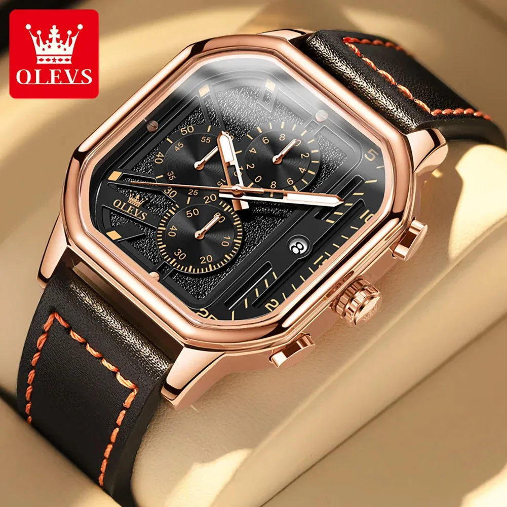OLEVS Men's Quartz Chronograph Watch - 42mm, Waterproof, Leather