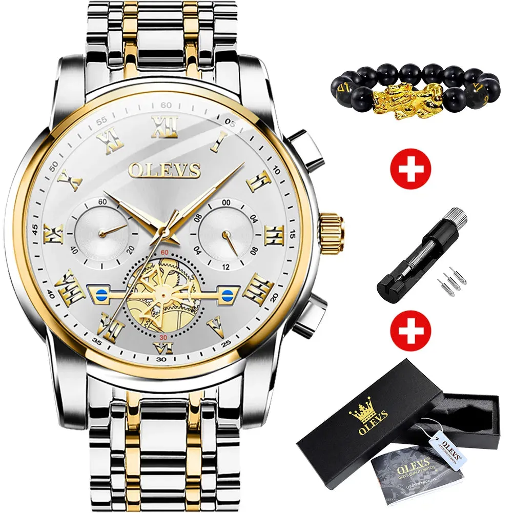 OLEVS Men's Watches Classic Roman Scale Dial Luxury Wristwatch for Man Original Quartz Waterproof Luminous Male reloj