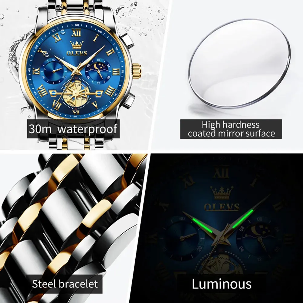 OLEVS Men's Watches Classic Roman Scale Dial Luxury Wristwatch for Man Original Quartz Waterproof Luminous Male reloj