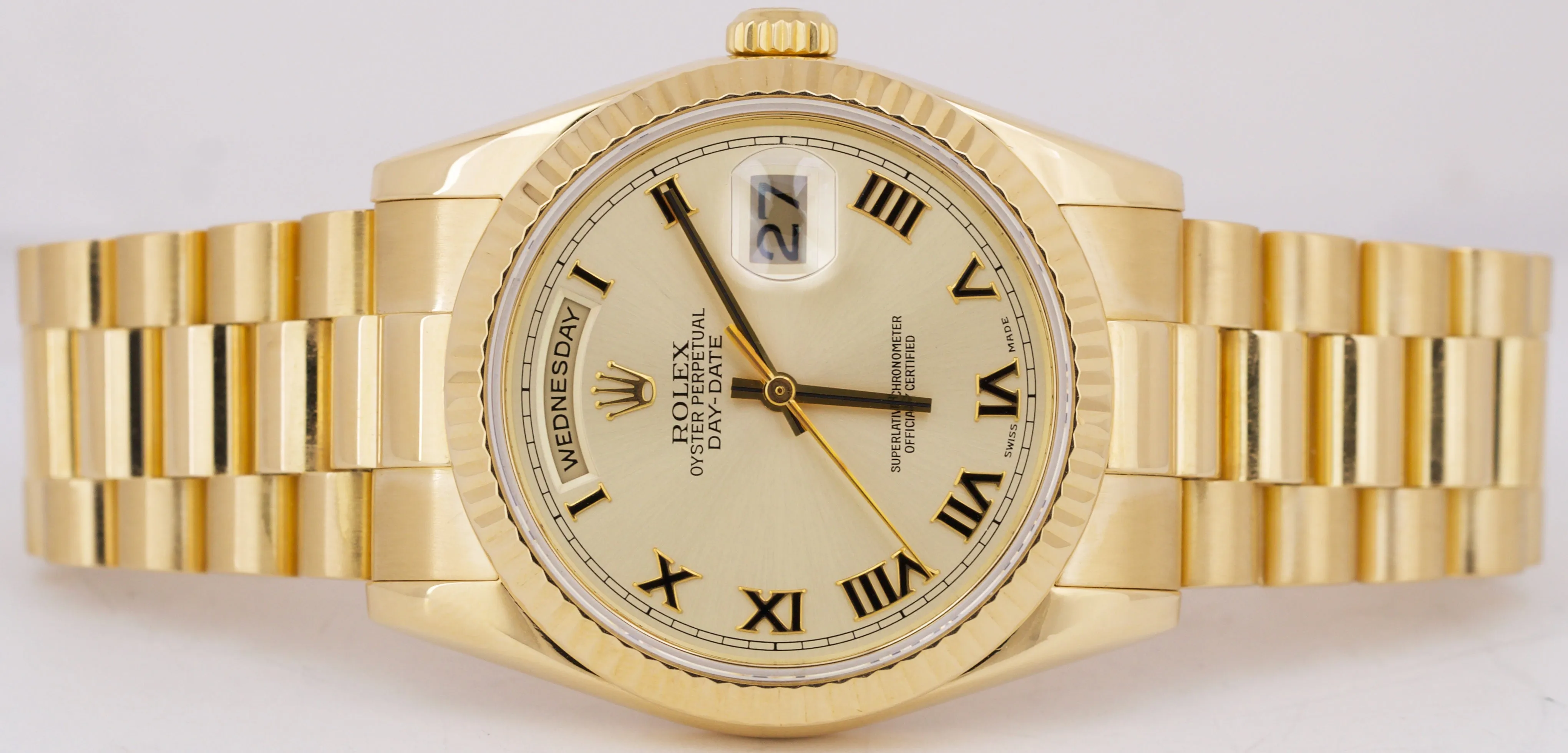 PAPERS Rolex Day-Date President CHAMPAGNE ROMAN 36mm 18K Gold Watch 118238 BOX