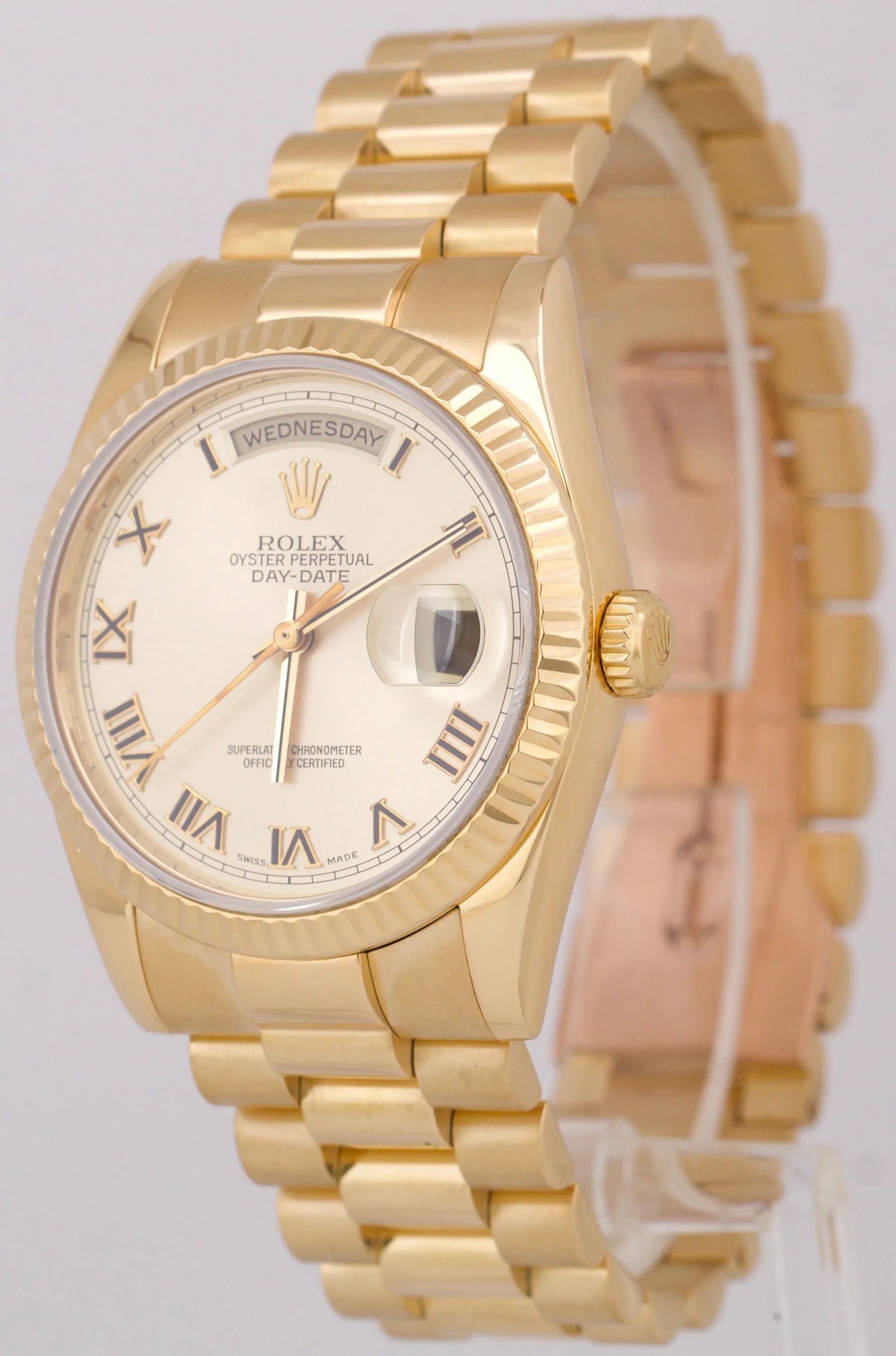 PAPERS Rolex Day-Date President CHAMPAGNE ROMAN 36mm 18K Gold Watch 118238 BOX