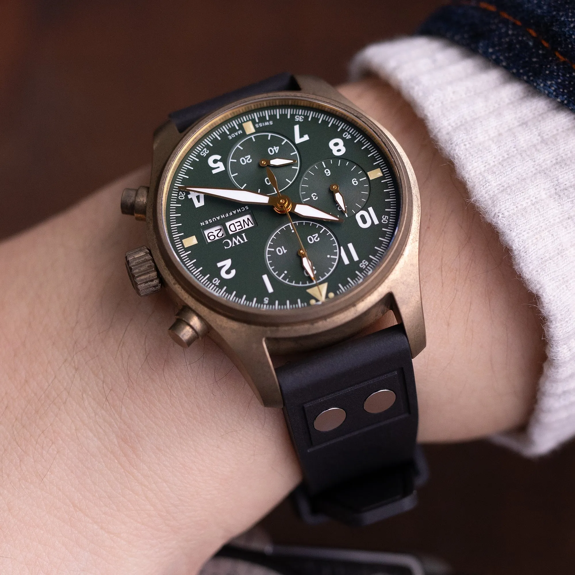 Quick Release Black Rivet Pilot FKM rubber watch strap, 20mm or 22mm