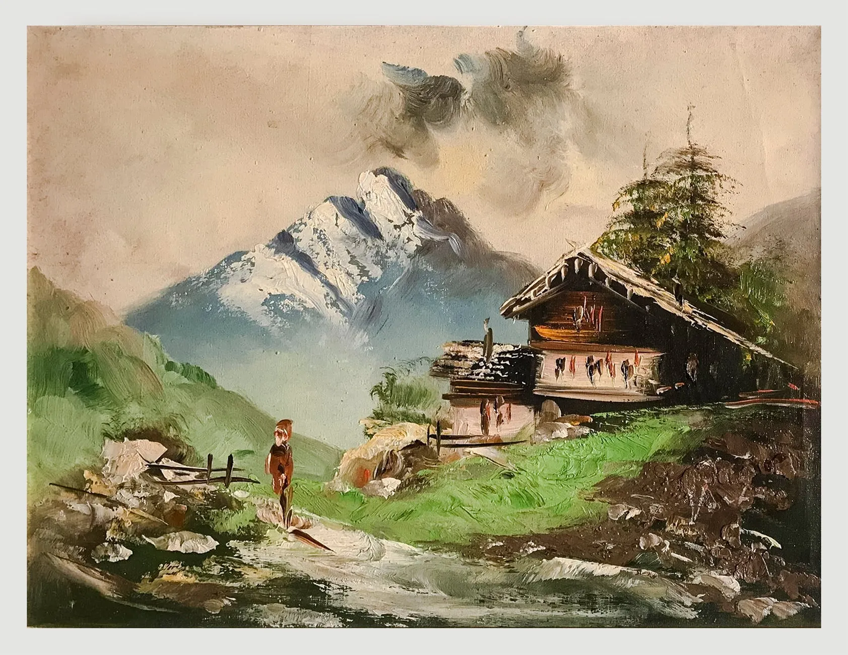 "Swiss Alps" Vintage C.1940s Beautiful Oil on Canvas Painting - $1.5K APR w/ CoA