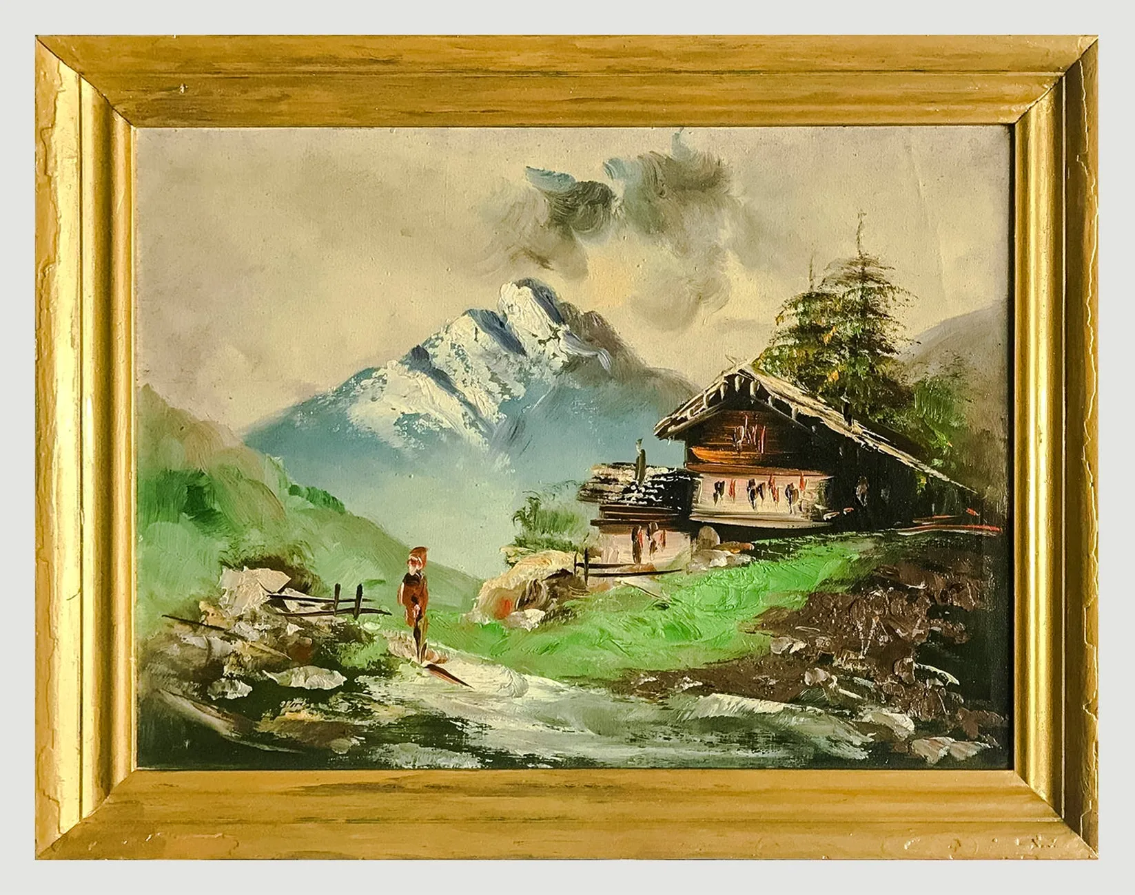 "Swiss Alps" Vintage C.1940s Beautiful Oil on Canvas Painting - $1.5K APR w/ CoA