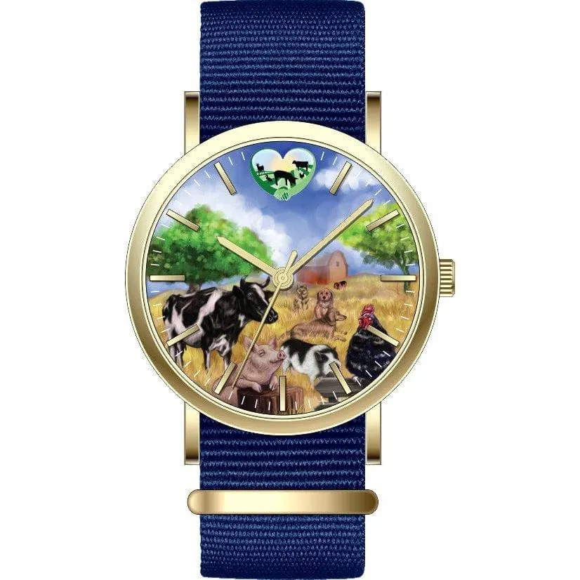 "Time to be Kind" Rooterville Logo Farm Animal Analog Watch