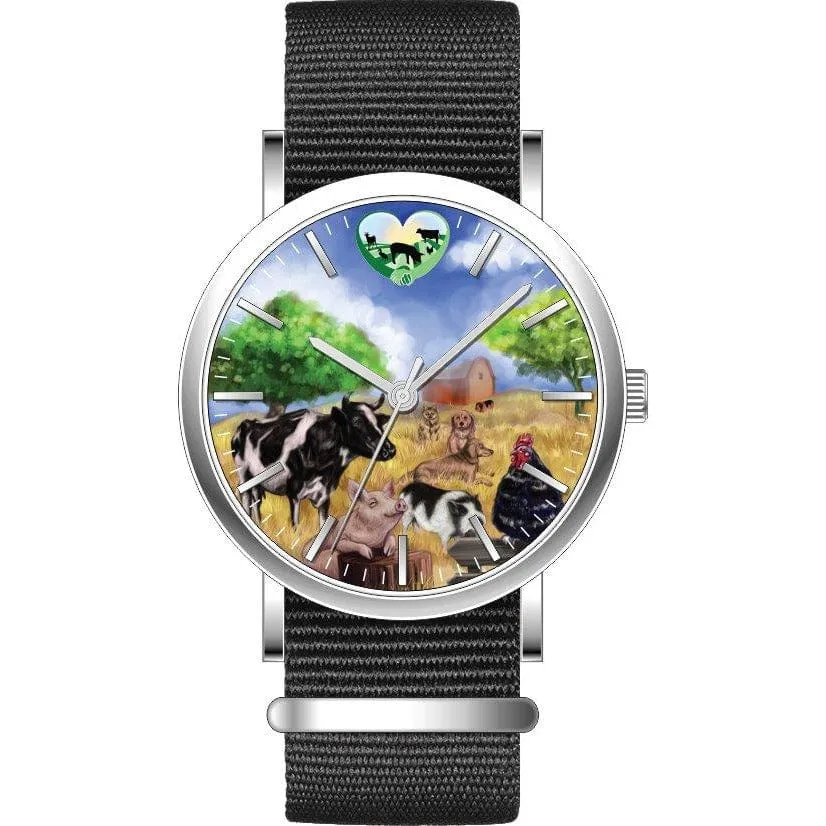 "Time to be Kind" Rooterville Logo Farm Animal Analog Watch