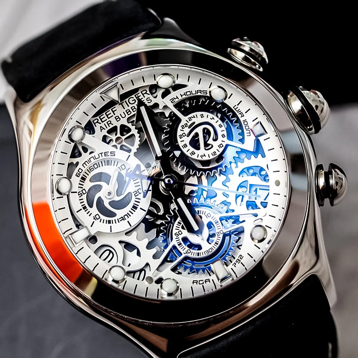 Reef Tiger/RT Chronograph Sport Watches Skeleton Dial with Date Casual Business Watch Relogio Masculino RGA792