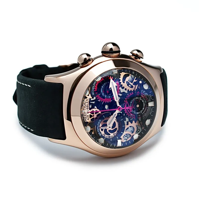 Reef Tiger/RT Chronograph Sport Watches Skeleton Dial with Date Casual Business Watch Relogio Masculino RGA792