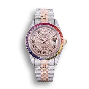 Rolex Datejust 126300 41mm Arabic Dial Full-Diamond Rainbow Bezel
