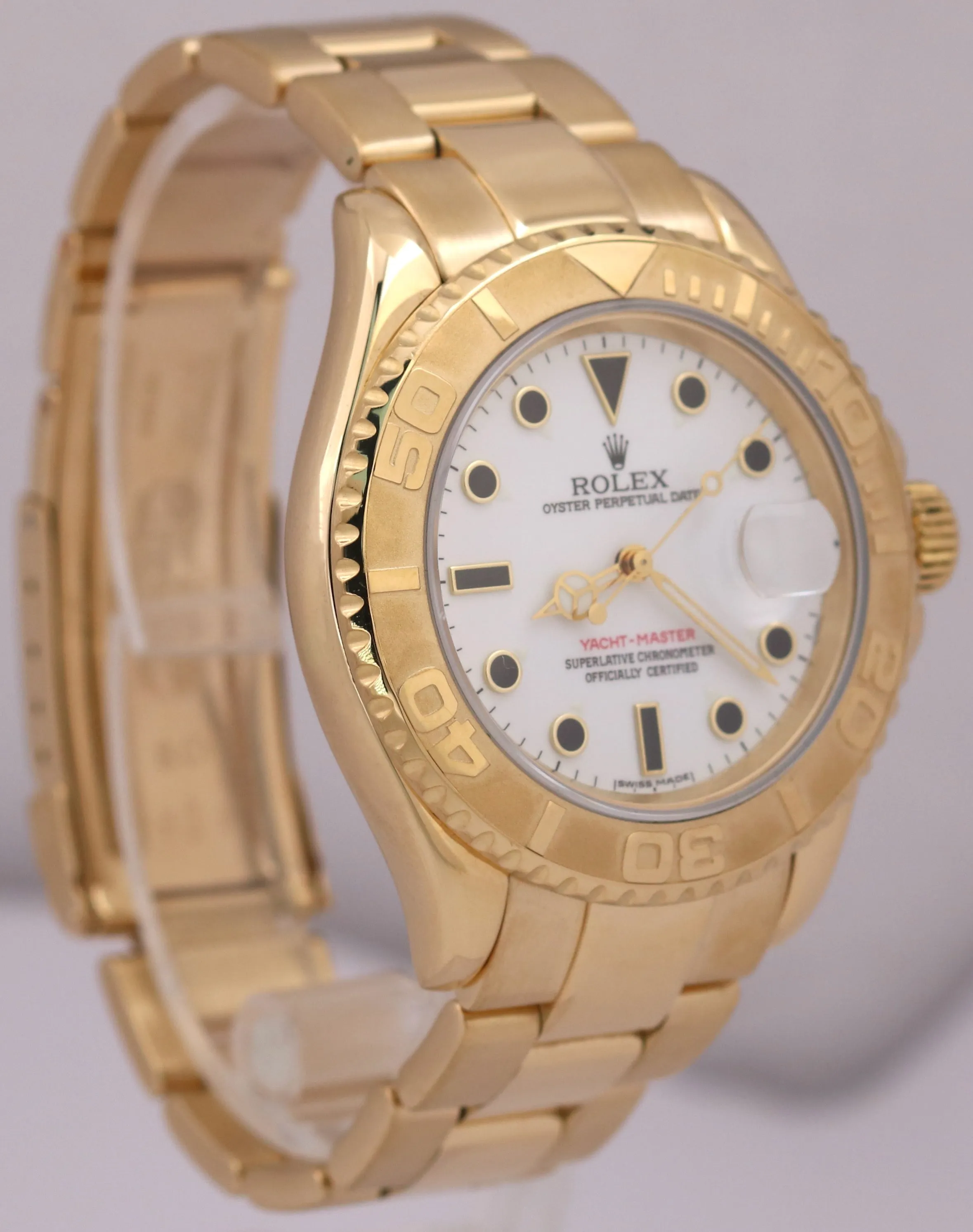 Rolex Yacht-Master 40 YM1 WHITE 18K Yellow Gold 40mm NO-HOLES Oyster 16628 Watch
