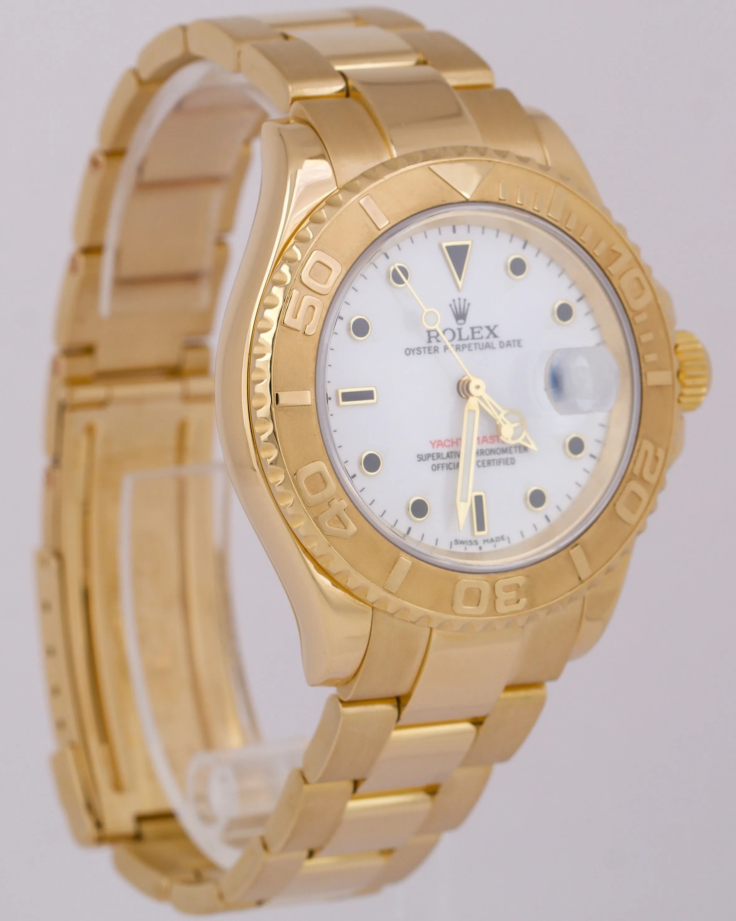 Rolex Yacht-Master 40mm WHITE 18K Yellow Gold NO-HOLES Oyster Watch 16628 BOX