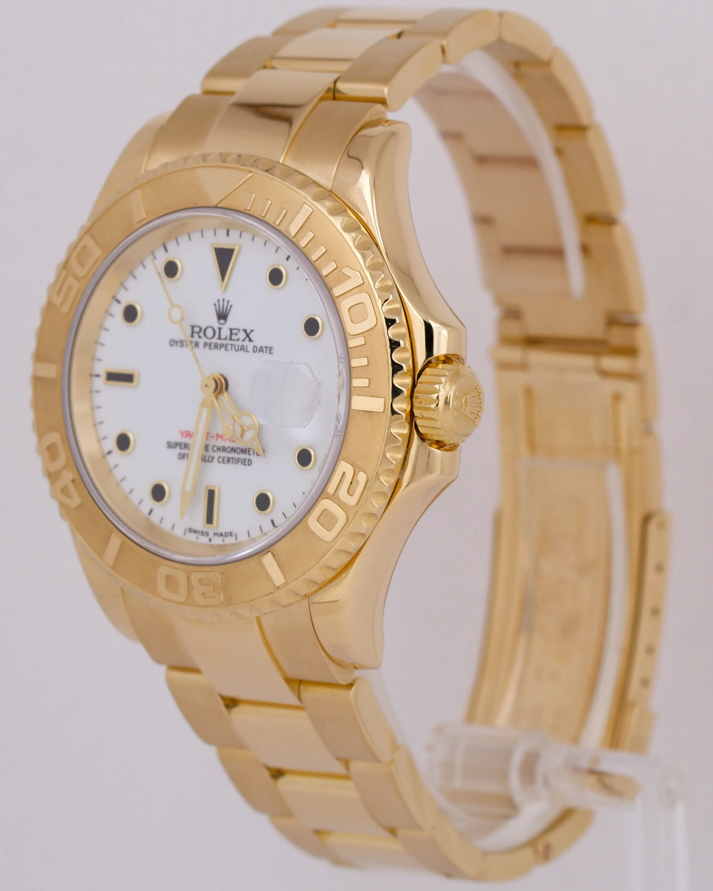 Rolex Yacht-Master 40mm WHITE 18K Yellow Gold NO-HOLES Oyster Watch 16628 BOX