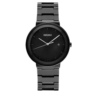 Seiko Men's Black Sunray Dial and Stainless Steel Band in Black Ion Finish Quartz Watch - SUR487