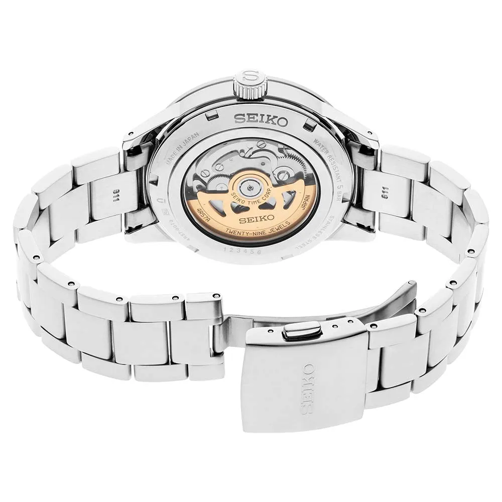 Seiko Men's Cream Dial Silver Stainless Steel Band Presage Automatic Watch - SSA447