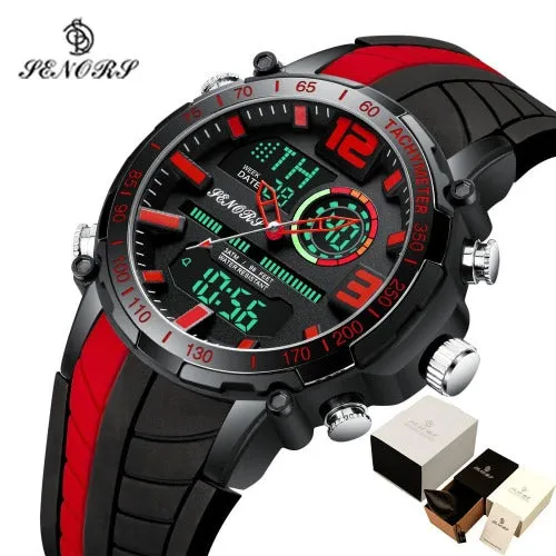Senors  Dual display Men's Waterproof LED Digital Watch