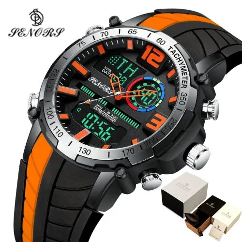 Senors  Dual display Men's Waterproof LED Digital Watch