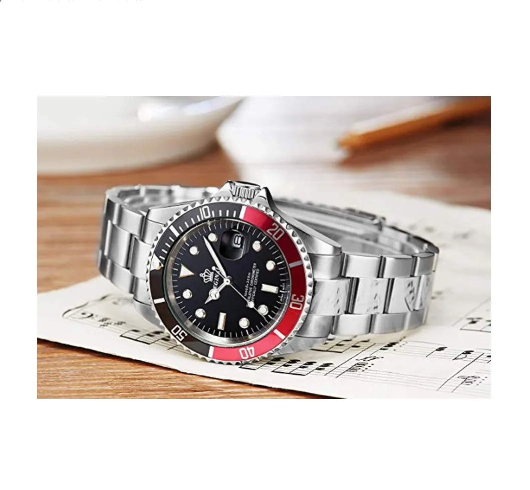 Silver Color Watch Black & Red Sports Dress Watch Luxury Business Pepsi Watch Batman  Hulk Submariner