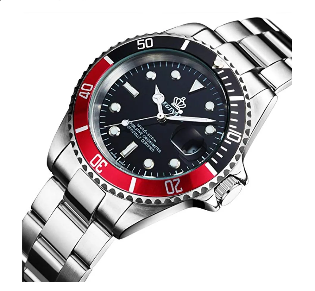 Silver Color Watch Black & Red Sports Dress Watch Luxury Business Pepsi Watch Batman  Hulk Submariner