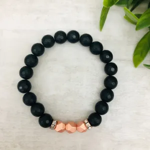 Stone Stacker Bracelet / Black and Matte Rose Gold