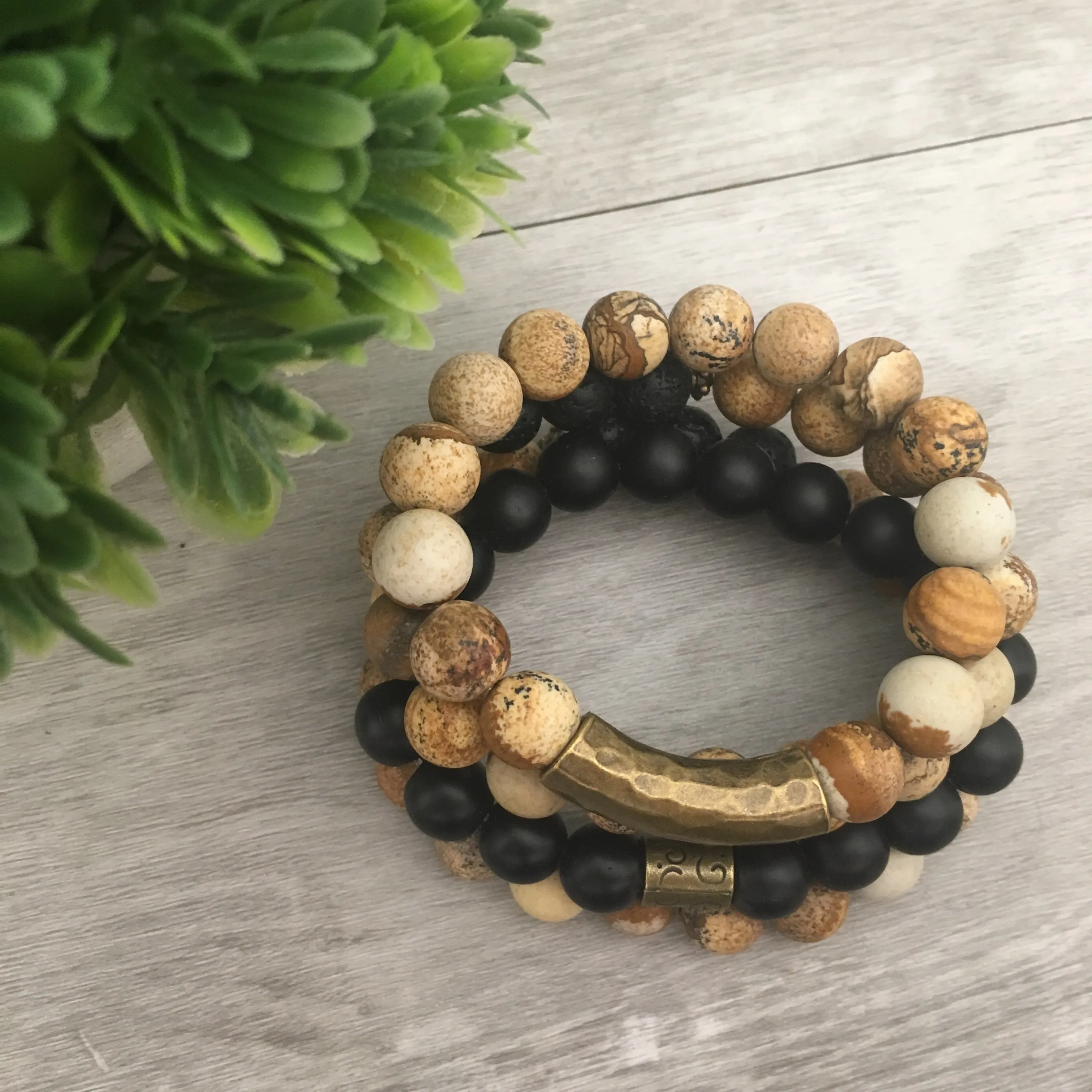 Stone Stacker Bracelet / Picture Jasper / Desert Sand