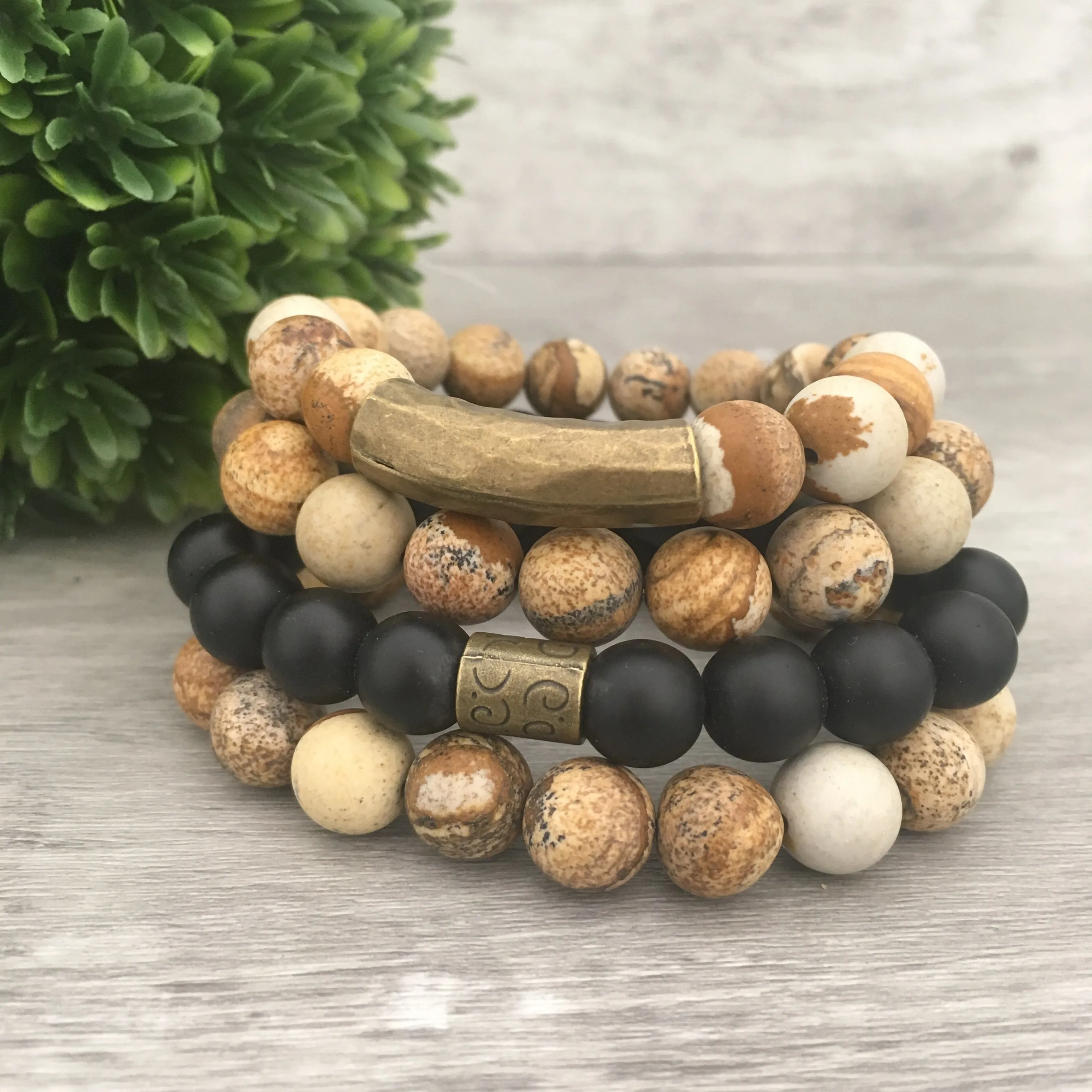 Stone Stacker Bracelet / Picture Jasper / Desert Sand