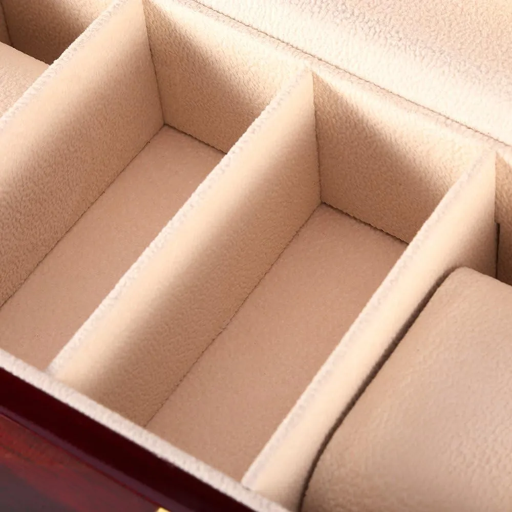 Uten Watch Box, 6 Slot Watch Case, Watch Holder with Glass Lid, Wooden Watch Case with Removable Watch Pillow, Metal Clasp Watch Display., brown,peach,clear