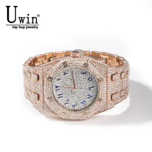 UWIN Hip Hop Wristwatches Full Iced Out Stones Fashion Luxury Zircon Quartz Square Watches for Gift