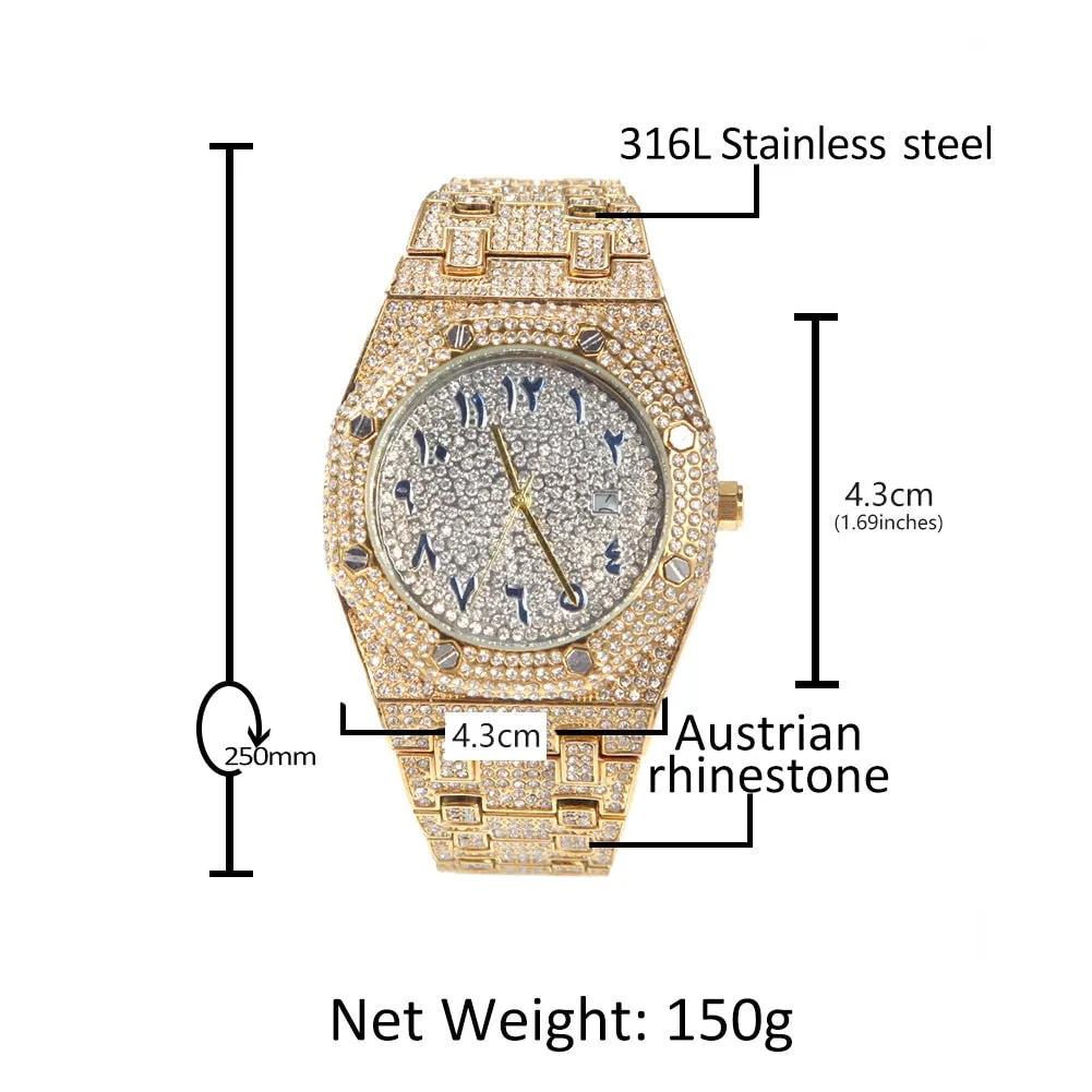 UWIN Hip Hop Wristwatches Full Iced Out Stones Fashion Luxury Zircon Quartz Square Watches for Gift