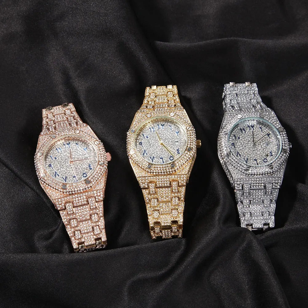 UWIN Hip Hop Wristwatches Full Iced Out Stones Fashion Luxury Zircon Quartz Square Watches for Gift