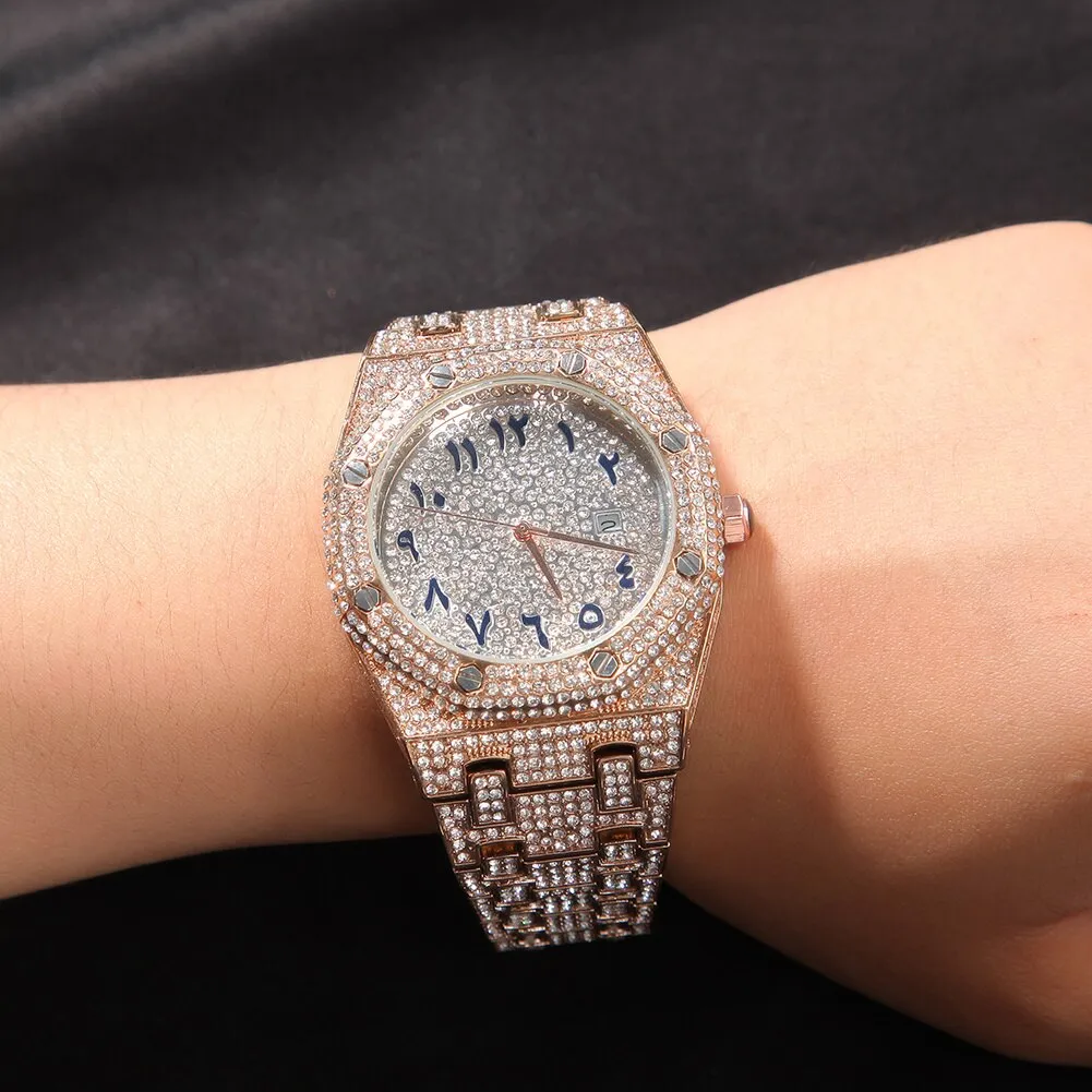 UWIN Hip Hop Wristwatches Full Iced Out Stones Fashion Luxury Zircon Quartz Square Watches for Gift