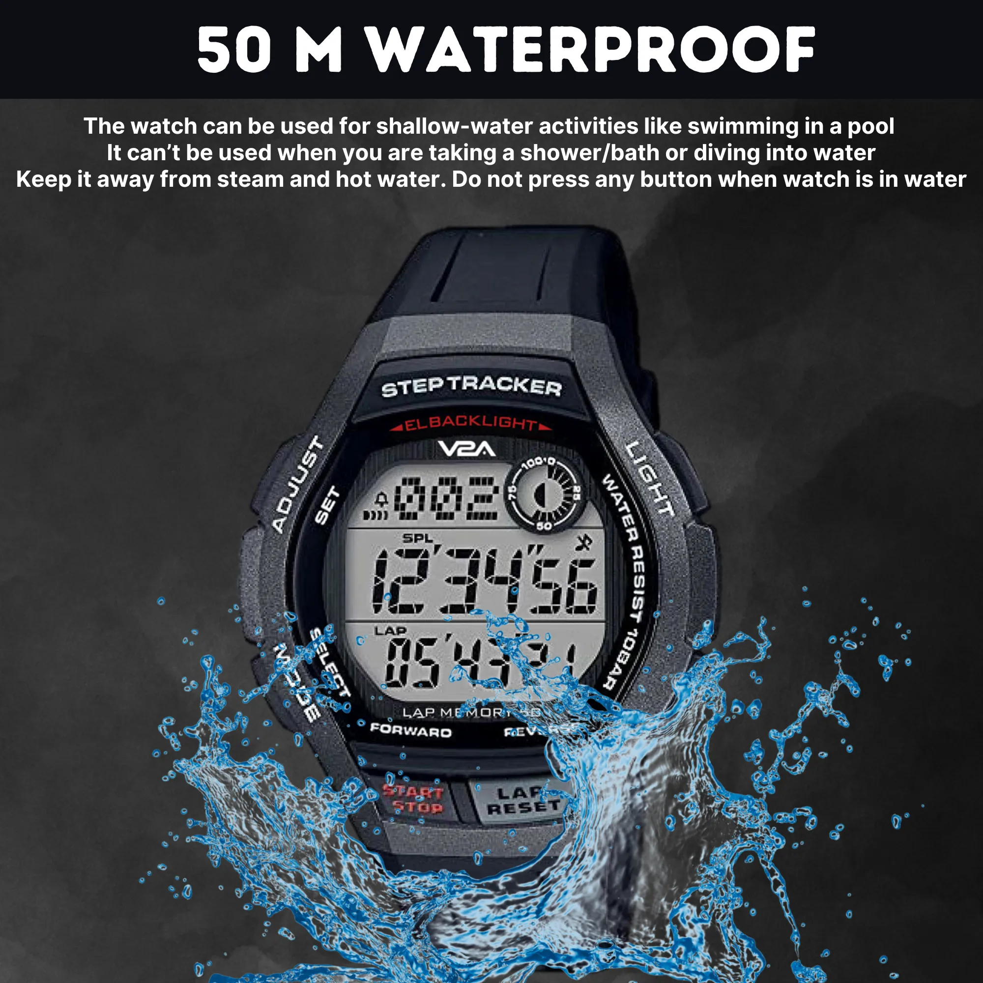 V2A STEPO 3D Pedometer Digital Sports Watch (Grey Dial Black Colored Strap)