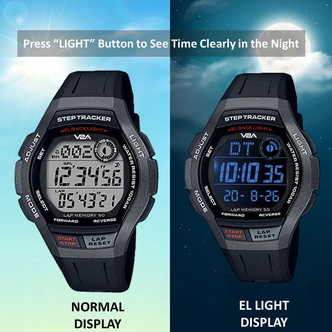 V2A STEPO 3D Pedometer Digital Sports Watch (Grey Dial Black Colored Strap)