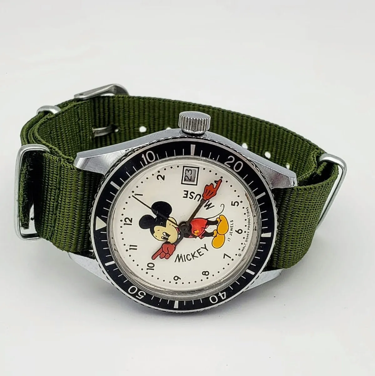 Vintage SEIKO Mickey Mouse Military Style Dive Wristwatch Swiss Cal. UTC 29 17J