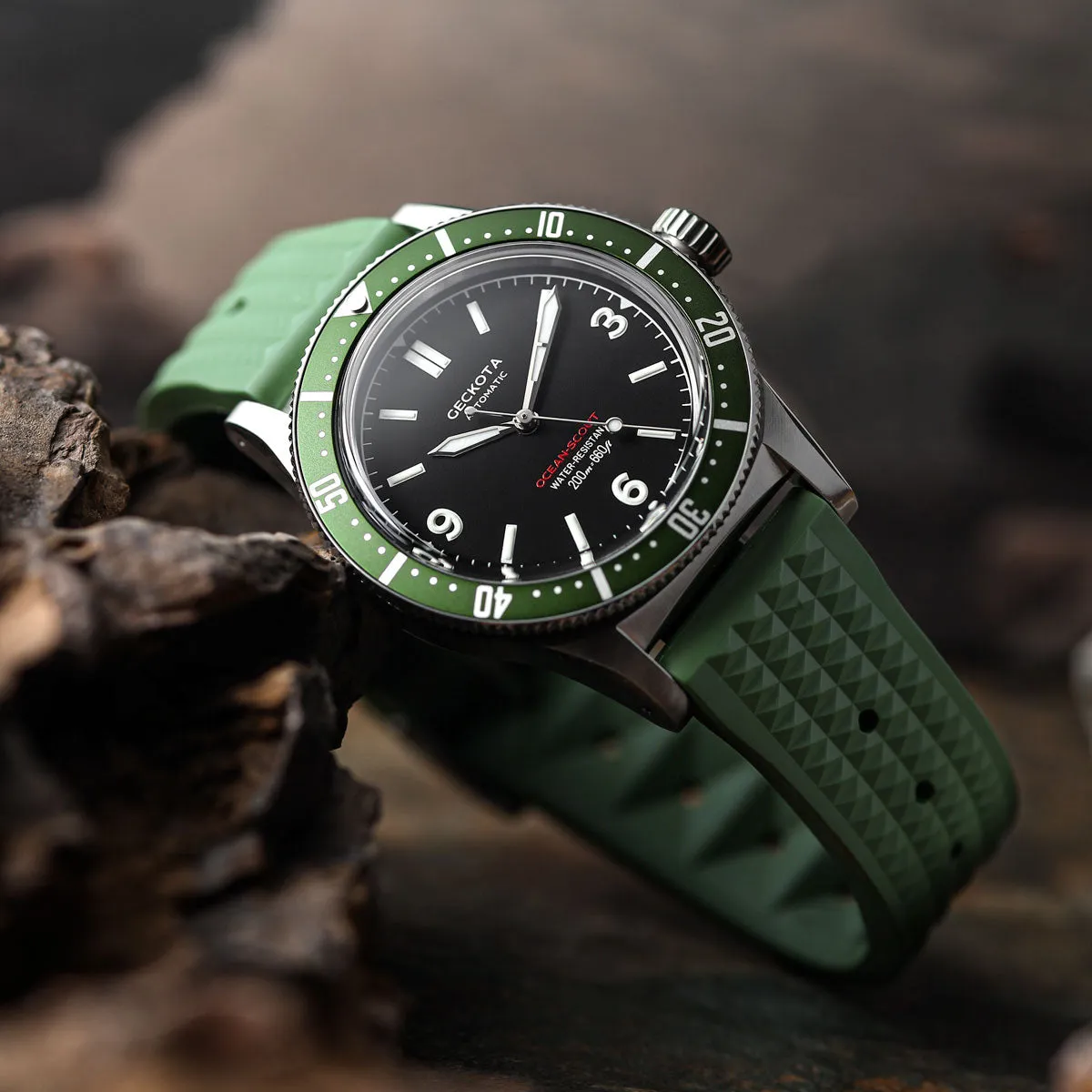 Waffle Pattern FKM Rubber Dive Watch Strap - Green