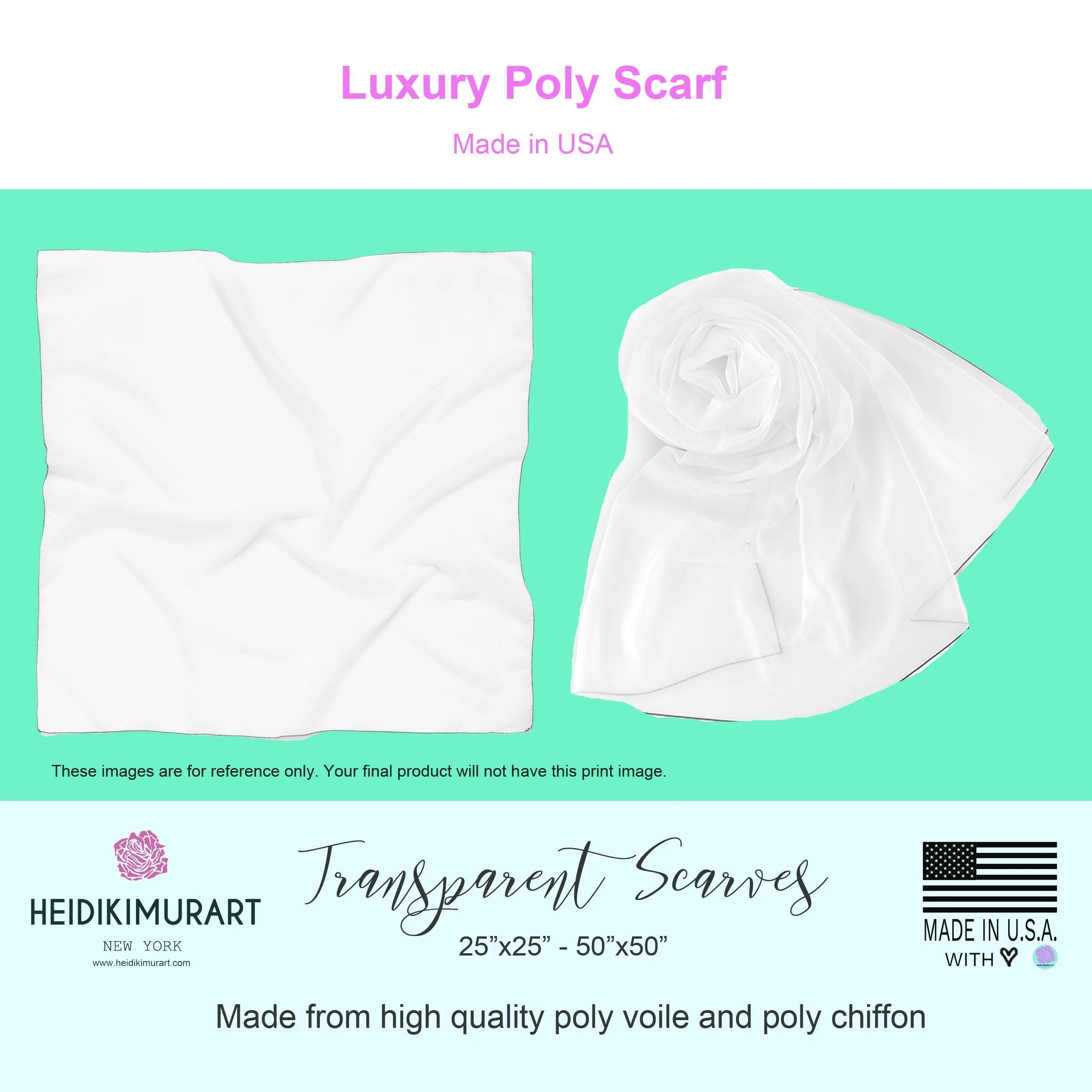 White Designer Poly Scarf, Solid Color Lightweight Luxury Fashion Accessories- Made in USA