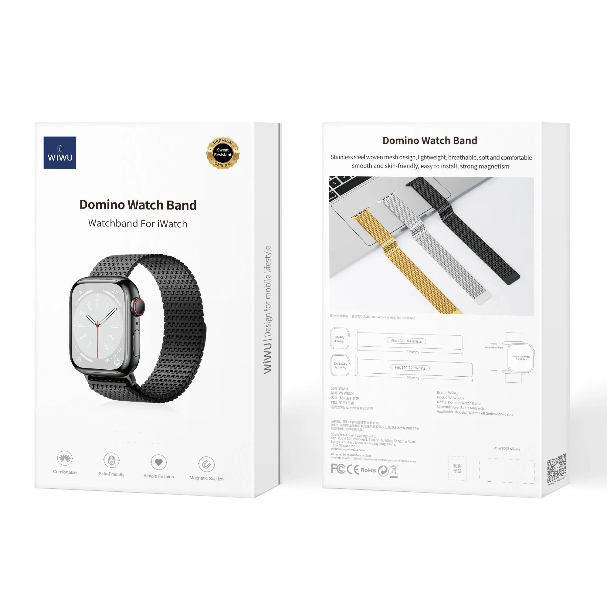 WiWU Wi-WB002 Domino Watch Band Stainless Steel Strap Apple Watch 42/44/45/49mm Black