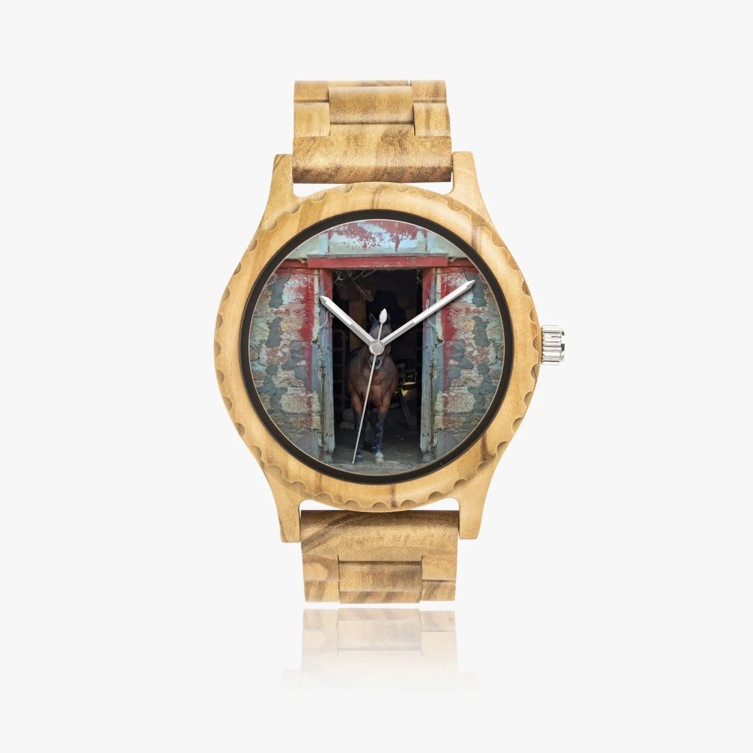 Wood Watch Italian Olive Horse in Red Barn by JVH