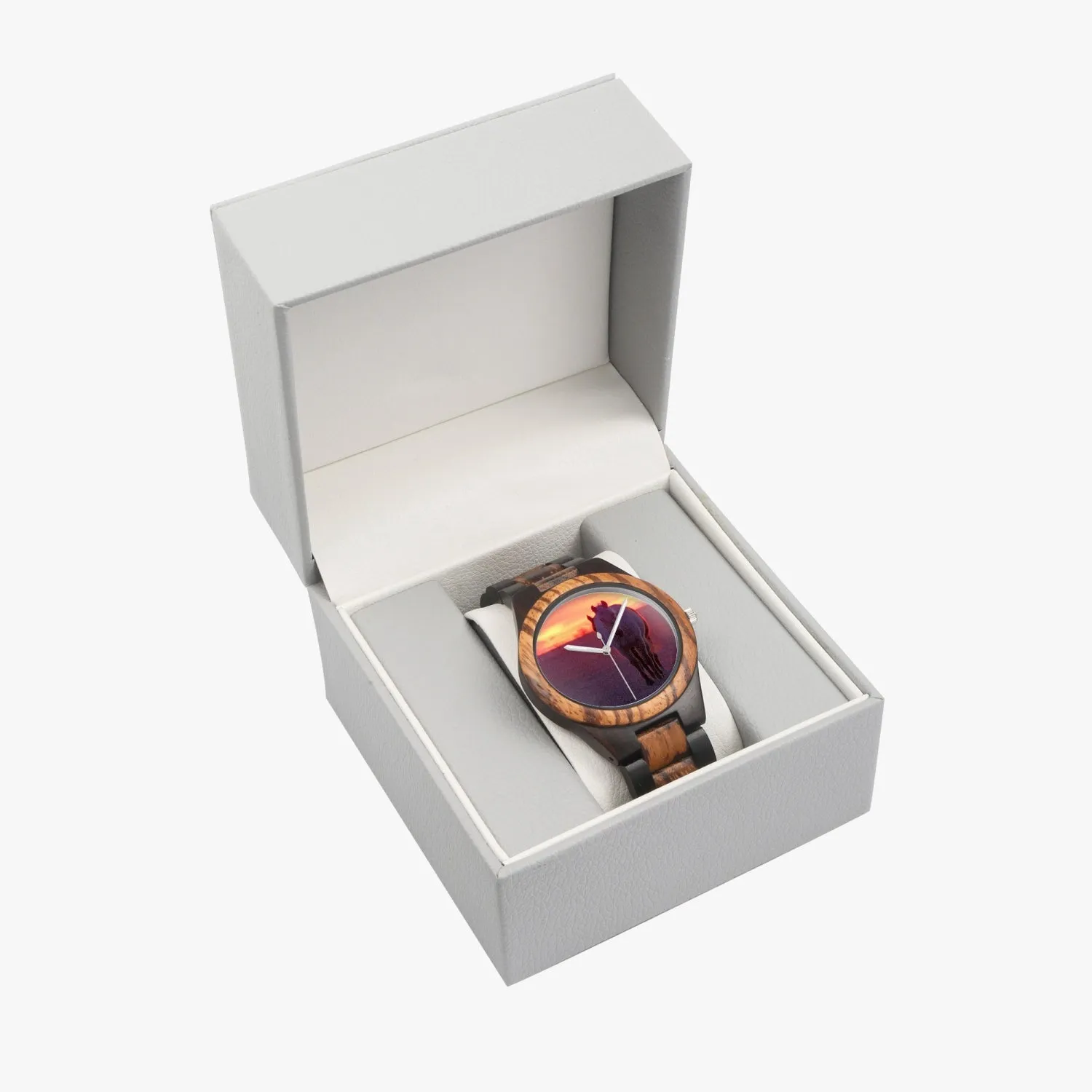 Wooden Watch Indian Ebony Horses Sunrise 9 Mile Road Single File