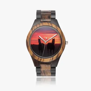 Wooden Watch Indian Ebony Horses Sunrise 9 Mile Road