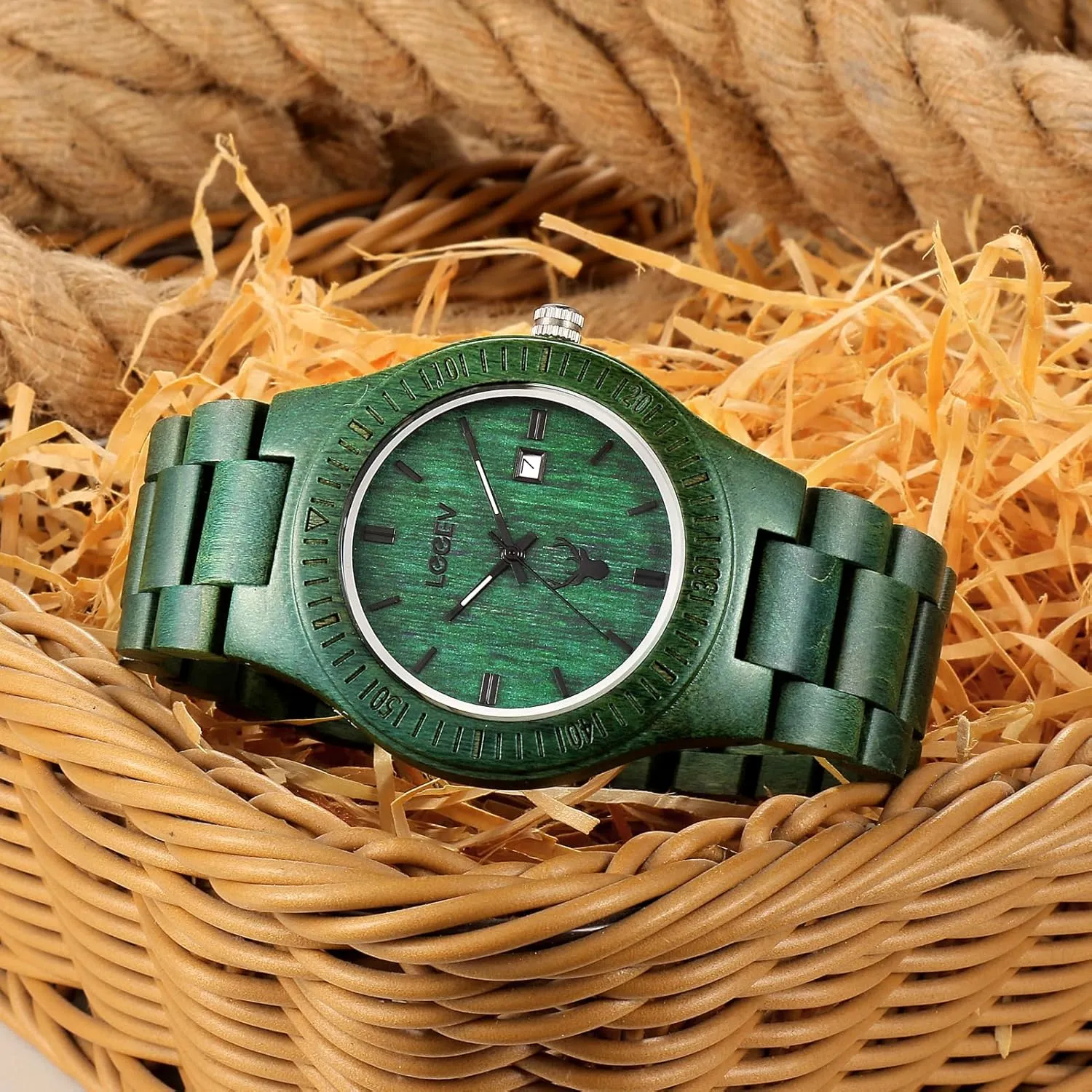 Wooden Watches, Uwood Series Zebra Sandalwood Japanese Quartz Analog Watch for Men with Calendar Unisex Wristwatch