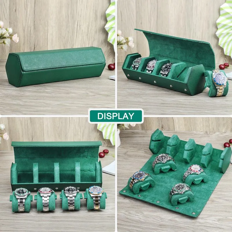 Woosir Trend Leather Watch Roll Case for 4 Watches