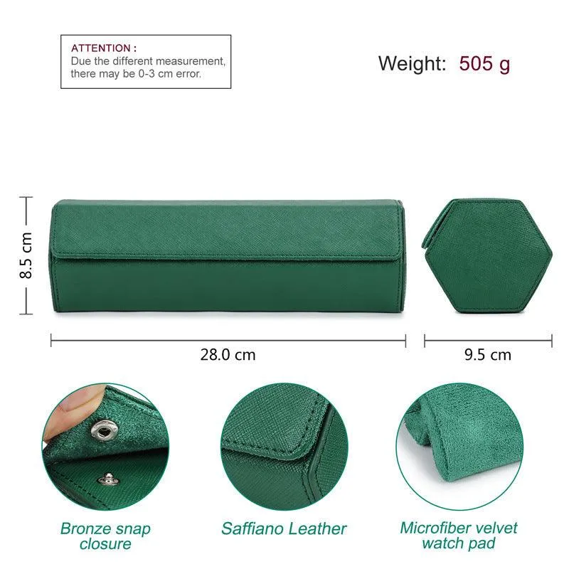 Woosir Trend Leather Watch Roll Case for 4 Watches
